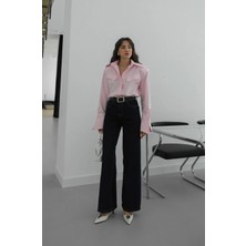 Havoş Koyu Lacivert Kemerli Wide Leg Jean