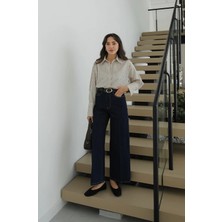 Havoş Lacivert Culotte Yüksek Bel Kemerli Jean