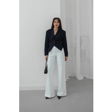 Havoş Beyaz Sanders Taşlı Wide Leg Jean