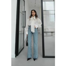 Havoş Mavi Sanders Taşlı Wide Leg Jean