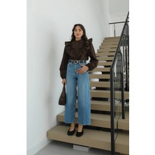 Havoş Mavi Culotte Yüksek Bel Kemerli Jean