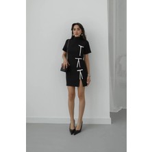 Havoş Siyah Kurdele Detaylı Mini Elbise