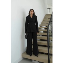 Havoş Siyah Beli Bağlamalı Ceket Pantolon Takım