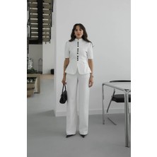 Havoş Beyaz Lugo Düğme Detaylı Ceket Pantolon Takım