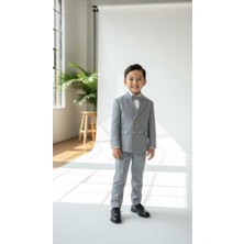 Beystil Sivri Yaka Gri Çizgili Çocuk Kruvaze Elbise - Slim Fit