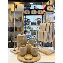 9 Parça Bej Oval Mermer Banyo Takımı