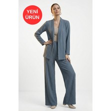 Kadın Açık Yaka Düğmesiz Gömlek Bürümcük Alt-Üst Takım