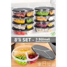 Meleni Home 8 Adet Yuvarlak 3 Bölmeli Saklama Kabı - Mikrodalga ve Difrize Uygun Buzdolabı Organizer Difriz Kabı