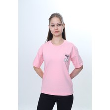 Toontoy Kız Çocuk Bisiklet Yaka Düşük Omuz Kısa Kollu Baskılı Tişört  24973
