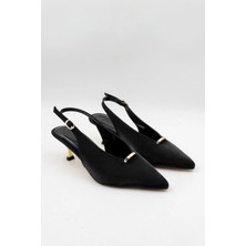 Park Moda Kadın Arkası Açık Saten Çizgili Kısa Topuklu Ayakkabı Pm 439 - K3068