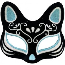 MiraLive Siyah Süet Gümüş Mavi Simli Kedi Maskesi