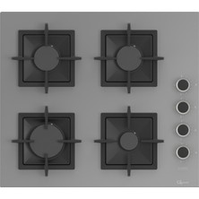 GL General Bask 60 cm Gri Flameart Kare Döküm 4 Gözlü Ankastre Ocak