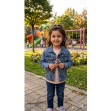 HaanBebe Kız Çocuk Taşlı Mevsimlik Klasik Kesim  Mavi Denim Jean Ceket