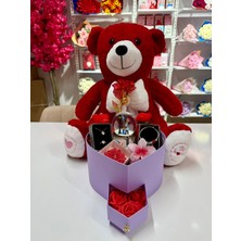 Ayı Evreni Büyük Peluş Ayılı Romantik Hediye Kutusu Kırmızı | Lila Kutu | Kar Küresi, Çelik Takı Seti, Peluş Ayıcık | Sevgiliye, Anneye, Doğum Günü, 14 Şubat, Yıldönümü