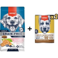 Wanpy Tahılsız Somonlu Yetişkin Köpek Maması 1,5 kg + 2 Adet Wanpy Tahılsız %100 Gerçek Et Biftekli Köpek Konservesi 375 gr