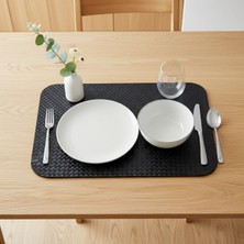 Grand Fine Art 2 Adet Deri Amerikan Servis-Örgü Desenli Bej Dikdörtgen Amerikan Servis