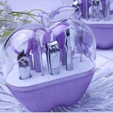 Promosyonca Manikür Seti, Elma Tasarımlı Şeffaf Kapaklı, 9 Parça (Mor)