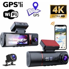 Qifit Gps’li 4K Araç Kamerası Wifi Destekli 3 Kanal Ön Iç Arka Kayıt Gece Görüşlü Dashcam
