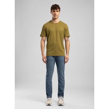 Lee Cooper Logos Erkek Regular Fit %100 Pamuk Baskılı Bisiklet Yaka T-Shirt Yağ Yeşil