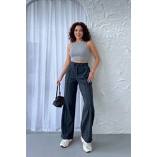 Kadın Mevsimlik Geniş Paça Beli Lastikli Cepli Siyah Eşofman Altı