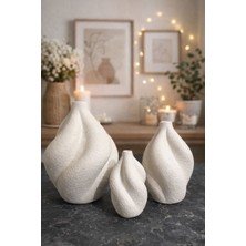 Szn Home Design Modern Kıvrımlı 3'lü Seramik Görünümlü Mat Vazo Set Ev&salon&mutfak&ofis