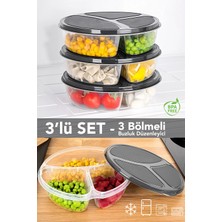 Meleni Home 3 Adet Yuvarlak 3 Bölmeli Saklama Kabı - Mikrodalga ve Difrize Uygun Buzdolabı Organizer Difriz Kabı