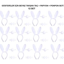 MiraLive Beyaz Tavşan Kostüm Seti – Taç, Papyon, Kuyruk (12’li Paket)