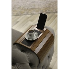 Mobitell Deri Tabanlı Koltuk Kolçak Sehpası Modern Tasarım ile Ceviz Renkli Kullanışlı Telefon Tutacak