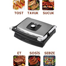 Fakir Granit Plakalı Gümüş Tost Makinesi 2000 Watt 6 Dilim Kapasiteli Elektrikli Izgara, Yanmaz Yapışmaz