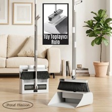 Trend Maison Rulo Mekanizmalı Toz ve Tüy Toplayıcı Süpürge Seti Hazneli Pratik Yer Süpürgesi-Beyaz