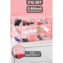 Meleni Home 3 Adet 5 Bölmeli Kapaklı Takı Kutusu - Şeffaf Yüzük Kolye Küpe Toka Düzenleyici Organizer Kutu