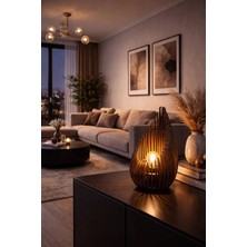 Benomtech Kemençe Desenli Ahşap Abajur Dekoratif Masa Lambası