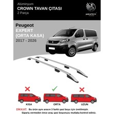 Turtle Peugeot Expert Orta Şasi (L2) (Panelvan-Cıtyvan) 2017-2026  Crown Tavan Çıtası-Gri (Orta Şasi)