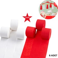 Roco Paper Co. Kırmızı Beyaz Krapon Kağıdı Seti-6lı, Çiçek Yapım, Parti, El Işi Süsleme Kağıdı, 4.5 cm x 22 Metre