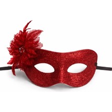MiraLive Kırmızı Simli Tüylü Balo Maskesi
