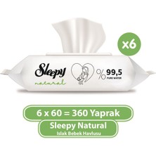 Sleepy Natural Islak Bebek Havlusu 6 x 60 cm (360 Yaprak) Günlük Kullanım İçin Hassas Temizlik