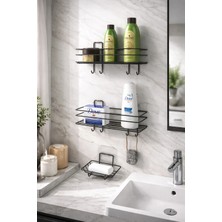 Atacı Home 3'lü Banyo Seti Yapışkanlı Paslanmaz Banyo Sabunluk Duşakabin Rafı Şampuanlık Banyo Düzenleyici Set