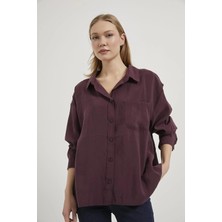 Shopping Shop Modal Kumaş Açık Yaka Oversize Gömlek Bordo