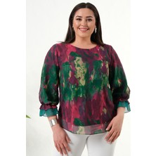 Mezure Desenli Astarlı Şifon Bluz Büyük Beden