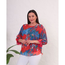 Mezure Desenli Astarlı Şifon Bluz Büyük Beden