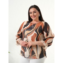 Mezure Desenli Astarlı Şifon Bluz Büyük Beden