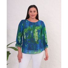 Mezure Desenli Astarlı Şifon Bluz Büyük Beden