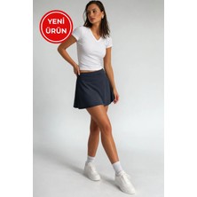 Kadın Curve Büyük Beden Scuba Kumaş Sporcu Taytlı Şort Etek - Tenis Eteği