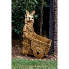 Libre Design Dekoratif 40 cm Kahverengi Arabalı Tavşan Ev Balkon Bahçe Süsü Dekorasyon Bohem Heykel Biblo