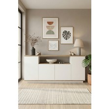 Robin Home Loft Konsol 4 Kapaklı Raflı 180CM Çam-Beyaz