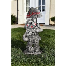 Libre Design Dekoratif 70CM Büyük Boy Gri Welcome Cüce Ev Balkon Bahçe Kapı Önü Dekorasyon Biblo Heykel Obje
