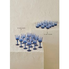 Bella Maison Colore 24 Parçalı Mavi Cam Kesme Bardak-Kadeh Seti Desensiz Şık Tasarım