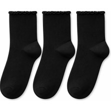 QUALITY WALKING 3’lü Kadın Bambu Dikişsiz Çorap Fırfır Detaylı Tasarım Ipeksi His Rahat Kullanım