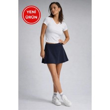Kadın Curve Büyük Beden Scuba Kumaş Sporcu Taytlı Şort Etek - Tenis Eteği