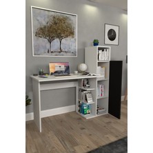 Moonlife Diamond Beyaz Siyah Dolaplı Çalışma Masası Suntalam Malzeme ile Modern Tasarım